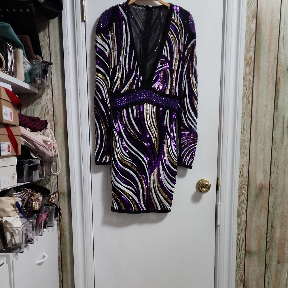 Purple Sequin Dress with Gold and Silver Accents